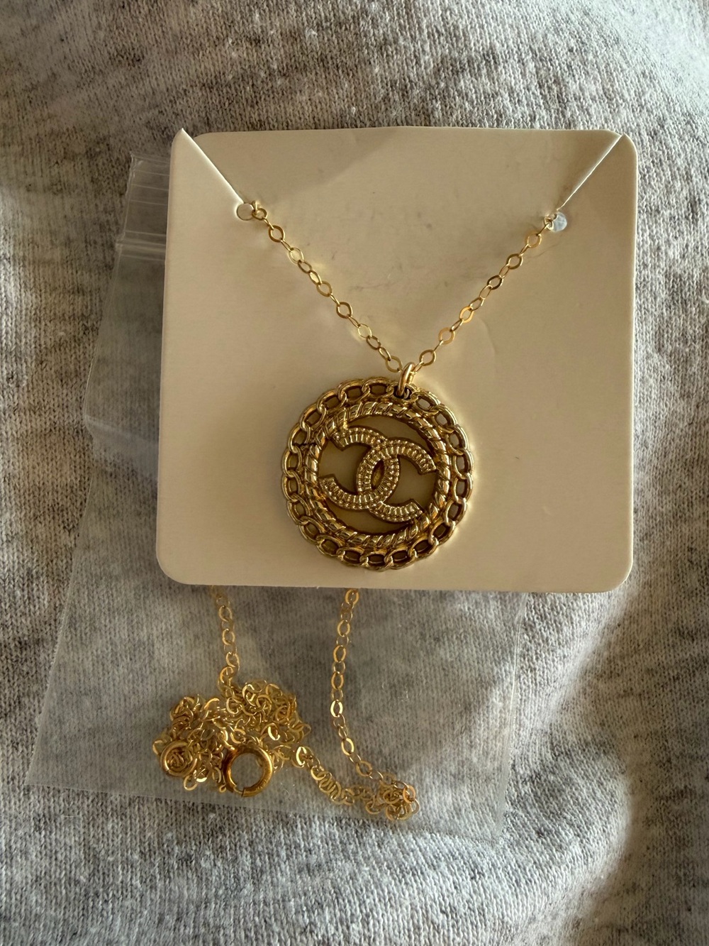 Upcycled Chanel Gold Tone Interlocking Circle Pendant Necklace